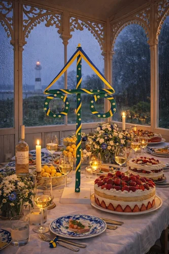 Midsommarflaggstång bordsvariant