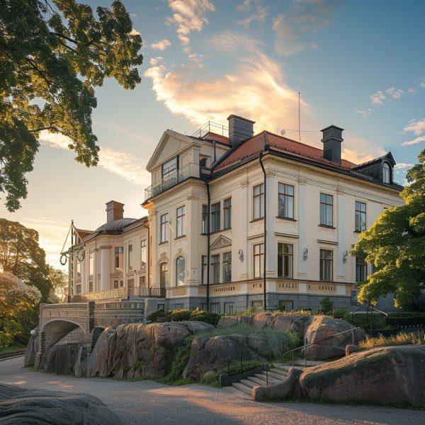 Midsommarflaggstång framför svensk ambassad